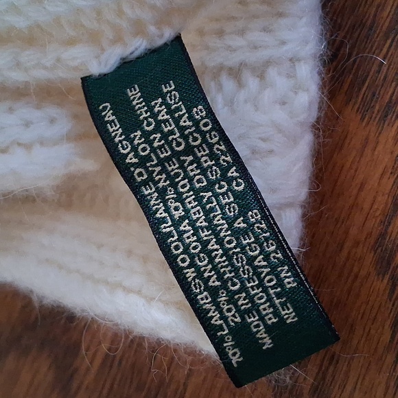 Lauren Ralph Lauren Cream Lambswool Angora Preppy Quiet Luxury Cable Knit Scarf - Picture 4 of 8